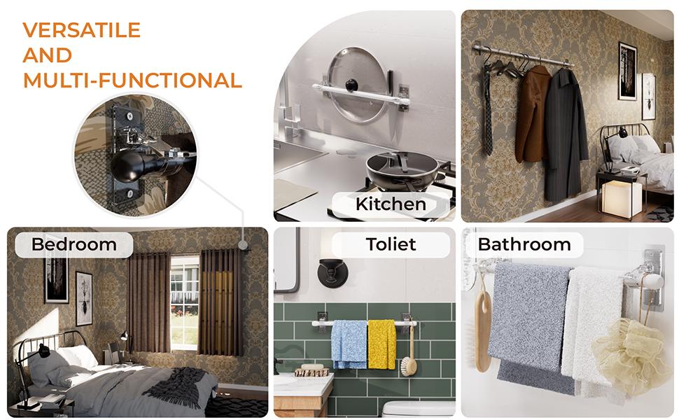 Self Adhesive Curtain Rod Bracket, No Drilling Curtain Rod Holders, 20lbs Load Capacity Hangers for Bathroom, Living Room, Kitchen Self Adhesive Curtain Rod Bracket, No Drilling Curtain Rod Holders, 20lbs Load Capacity Hangers for Bathroom, Living Room, Kitchen