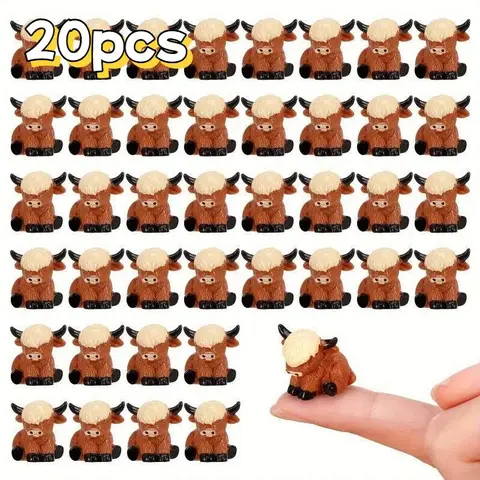 Mini Highland Cow Ornament, Cute Resin Animal Ornaments Decoration Craft, Animal Decorations, DIY Decorative Ornament for Home Dollhouse & Garden, Western Figurine, Animal Figurines, Cute Cow Design