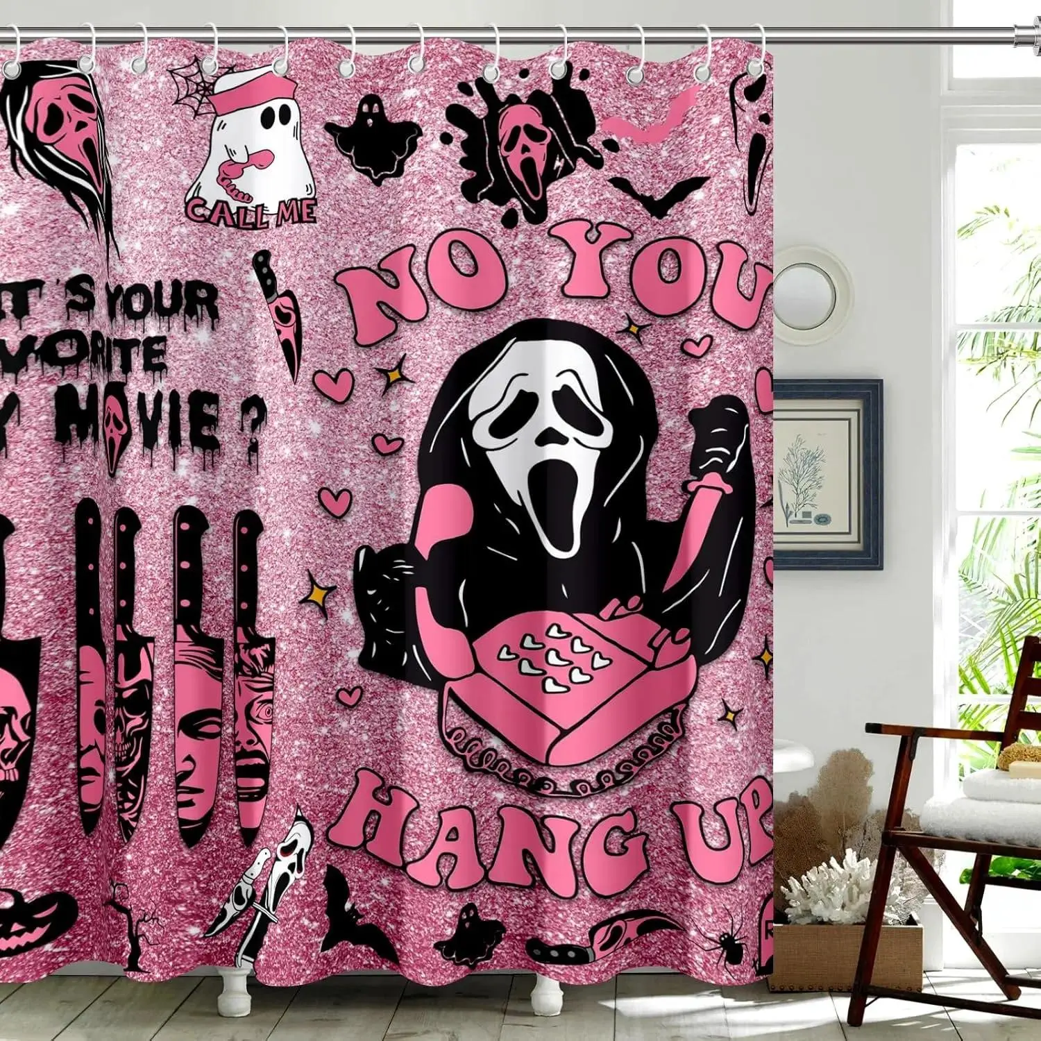 Ghostface Shower Curtain Home Culture Cloth Fabric Party Scary Decorative Bathroom Decor 72''x 72'' Set with Hooks