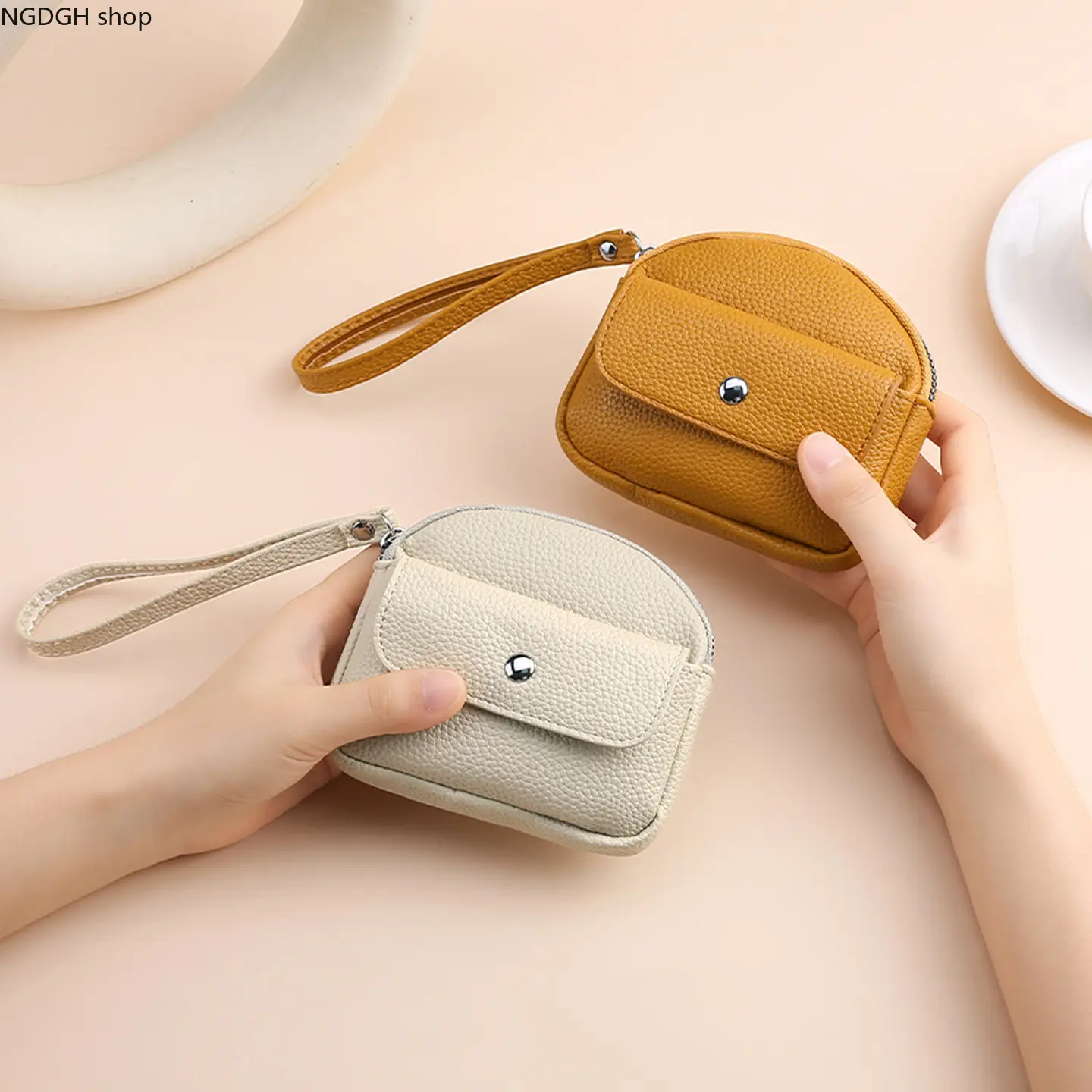 Women's Cute Look Leather Half Moon Shape Mini Wristlet Pouch - Sports & Outdoor Everyday Carry Bag for Keys Cash Hold, Snap Button