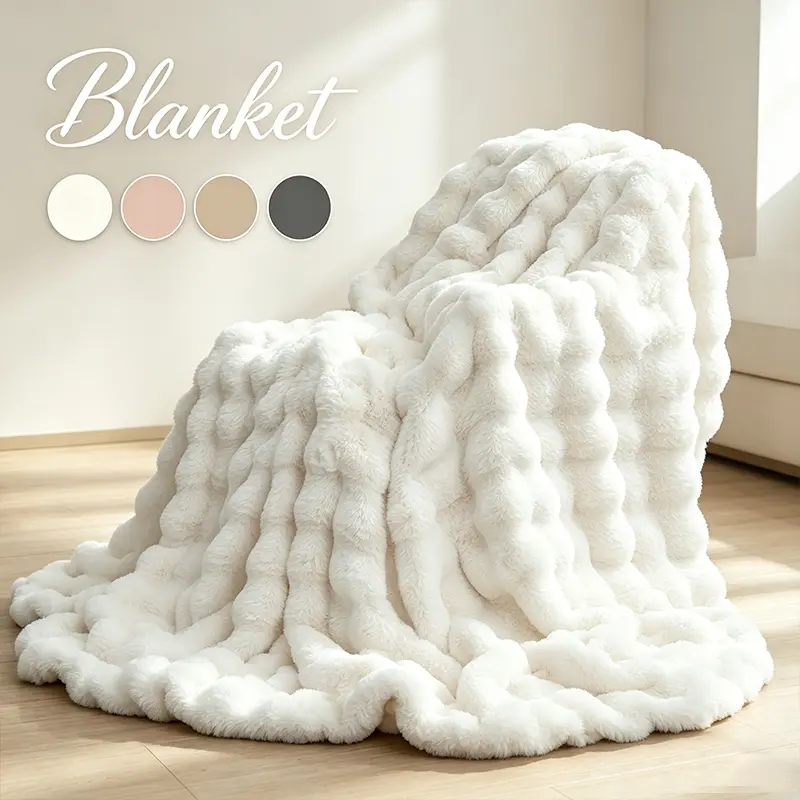 Textured Wavy Plush Throw Blanket, Solid‑Color Soft Home Cover, Decorative Cozy Blanket for Sofa Couch Bed, Machine Washable for Daily Indoor Use, Cozy Throw Blankets