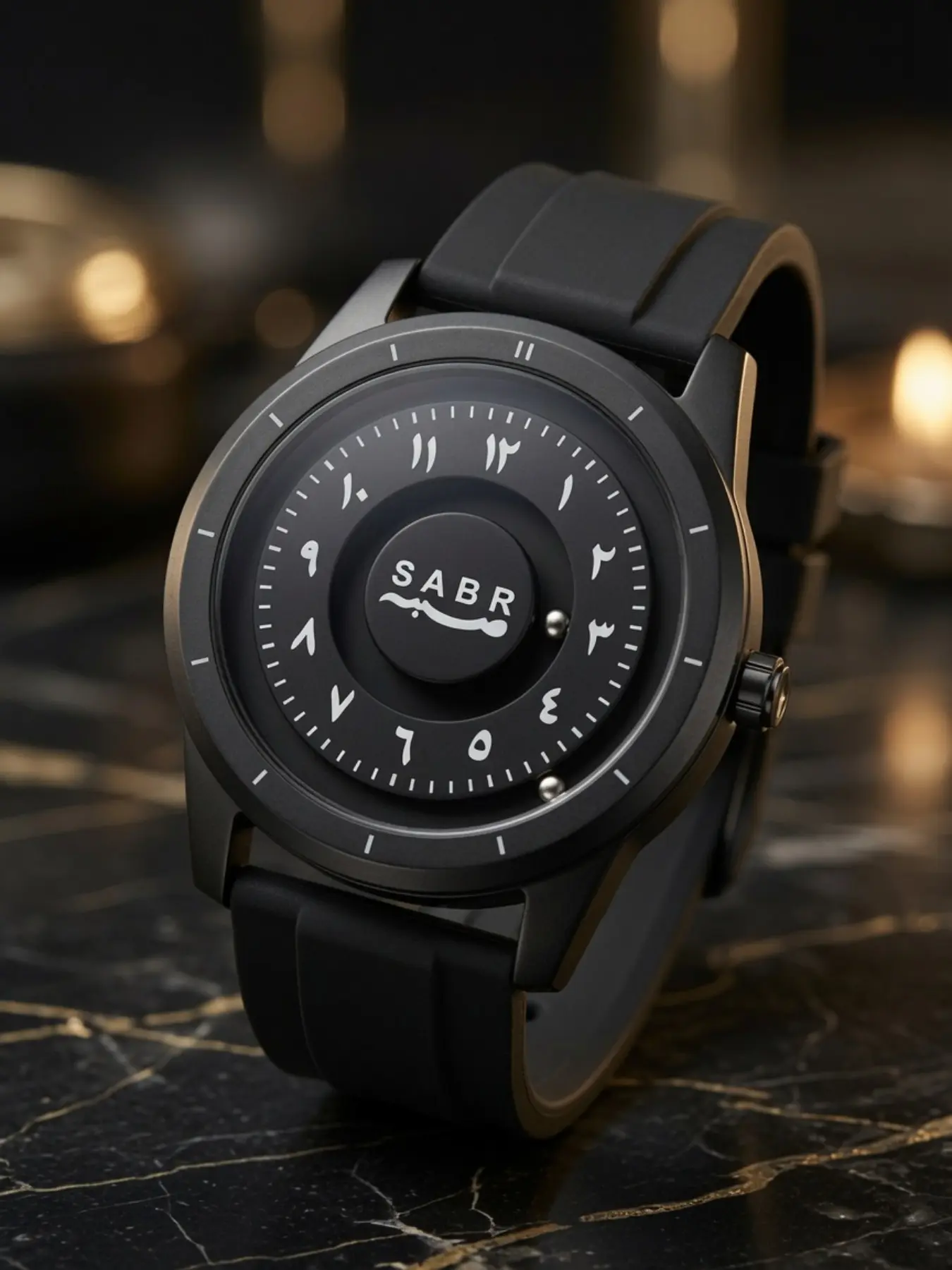 Arabic Digital Magnetic Ball Men's Watch, Digital Wristwatch, Quartz Wristwatch, Innovative No-Pointer Design, Alloy Case, Silicone Strap, Waterproof, Gift Idea