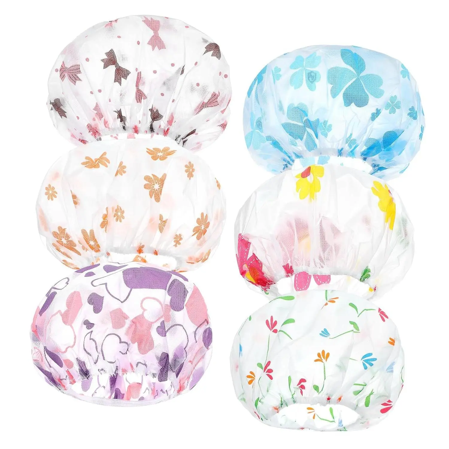 Girls' Cartoon Frost Print Shower Caps - 6 Count, 6 Colors, Reinforced PE, Travel-Ready Bathroom Bath Supply for Daily Bathing Use