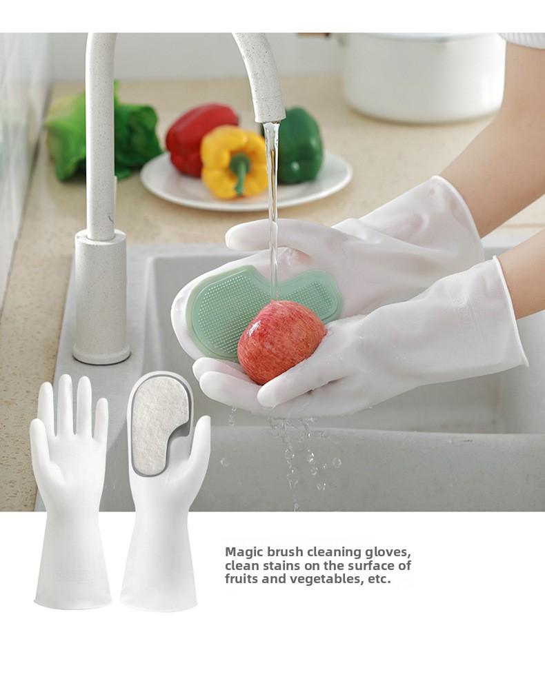 Multifunctional Magic Brush Dishwashing Gloves Waterproof Latex Kitchen Cleaning Gloves for Washing Dishes Clothes Housework Women