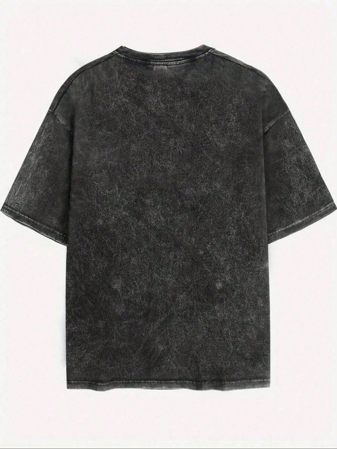 Men's Retro Style Washed Distressed Crew Neck Tee, Regular Fit Casual Comfy Short Sleeve Round Neck T-shirt for Fashion Men's Top, Menswear