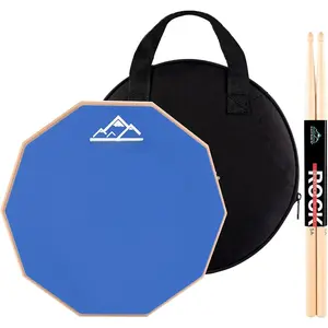 Practice Drum Pad, 12 Inches Double Sided Silent Drum Pad, Rubber Dumb Drum with Drumsticks and Storage Bag for Beginners, Blue
