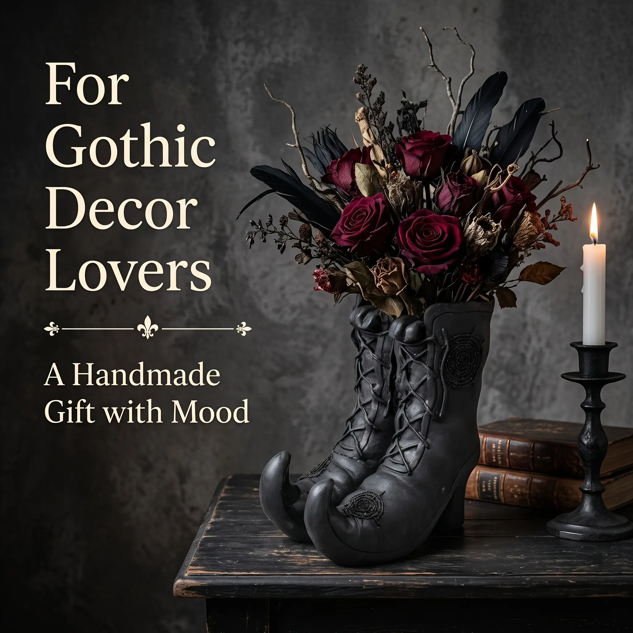 1 Piece Quirky Gothic-Style Black Shoe Ornament – ​​Medium-Sized Witch’s Pointed Shoe Sculpture with Spider Decor; Versatile Resin Craft for Home or Office—Perfect for Bookshelves, Living Rooms, or Halloween Parties!