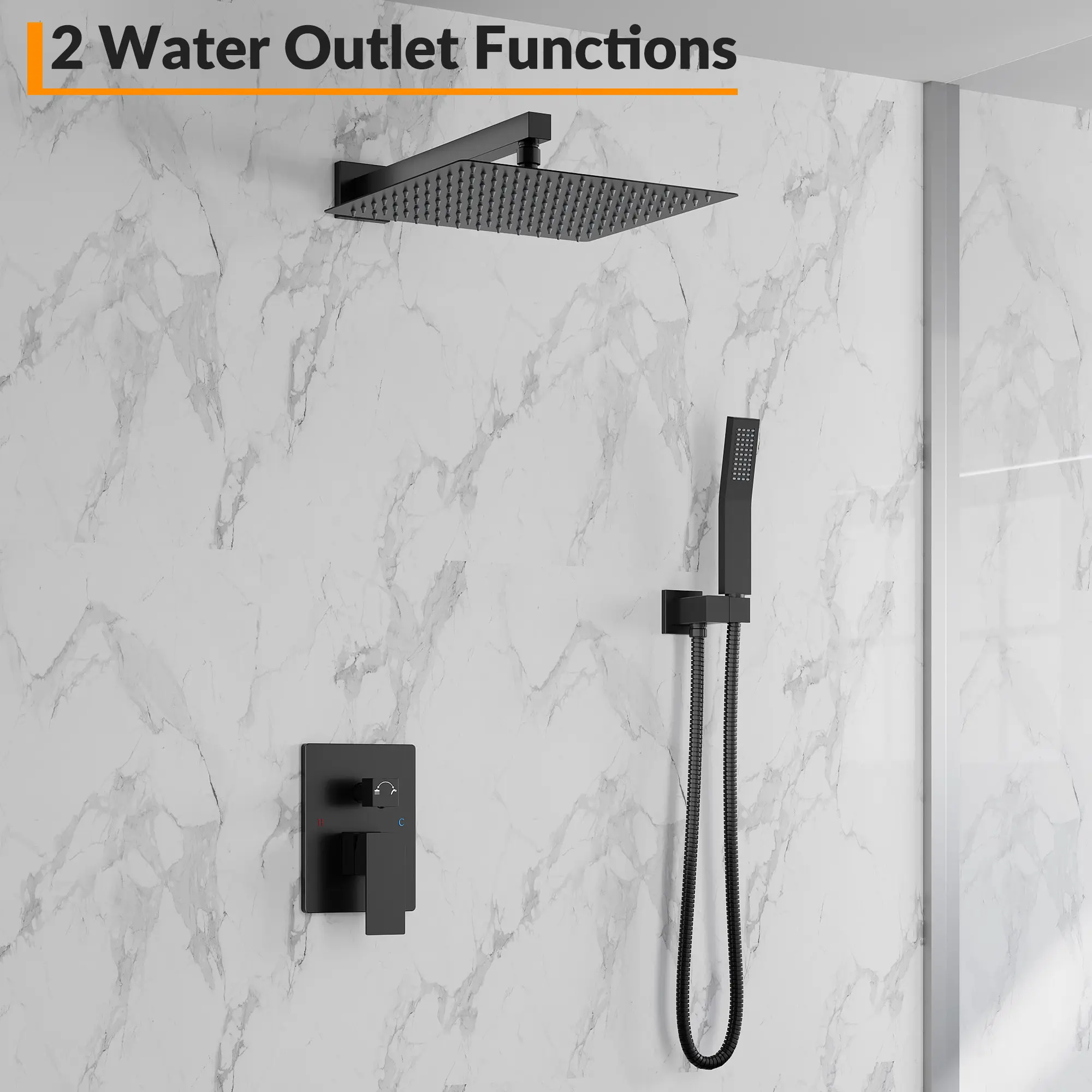 Luxury Rain Shower System for Bathroom – Wall Mounted, Mixer Faucet Set, Handheld Spray, 12"/10" Round or Square Head, Modern Renovation, Matte Black or Brushed Nickel