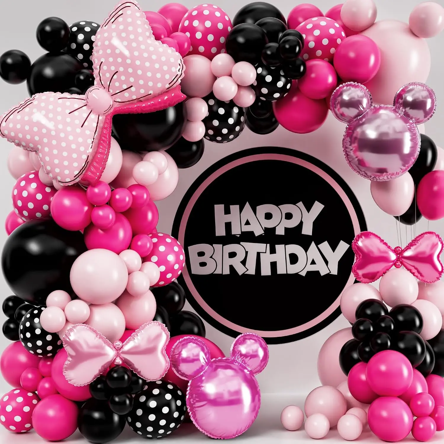 -IN-1  and Black Balloon Arch Kit with BONUS Bow &  Balloons -  and Black Cartoon theme Balloons for Birthday ations & Party Supplies for Girl Birthday Party,  Shower