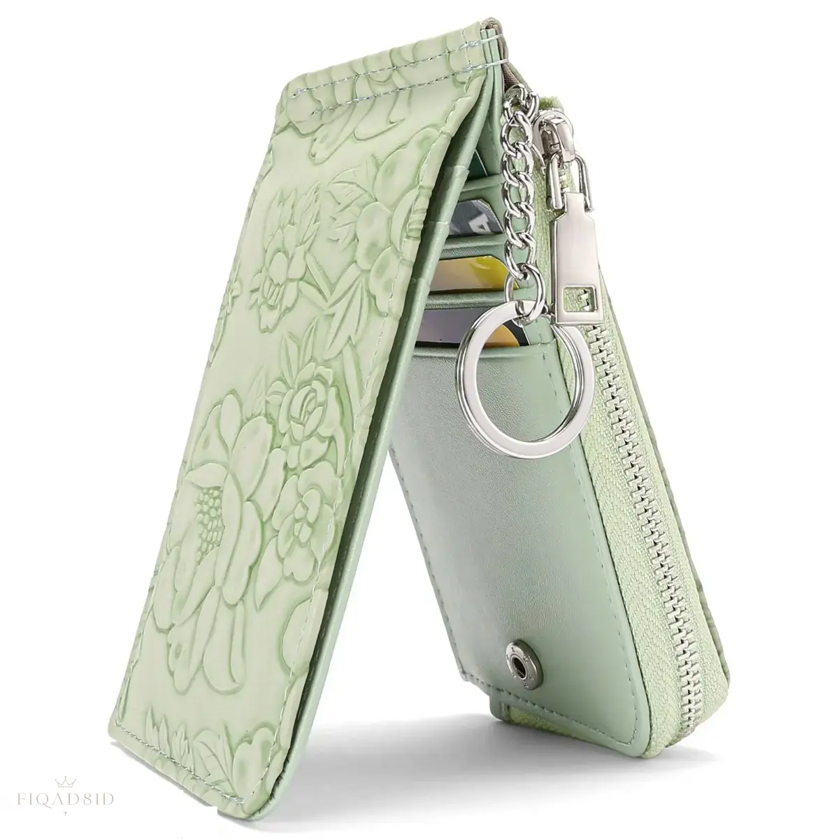 Embossed Floral Rfid Blocking Card Wallet For Women, Compact Pu Leather Zipper Purse With Detachable Keychain, Id Window And Multiple Card Slots, Portable Minimalist Coin Organizer For Daily Commute, Shopping And Outdoor Trips