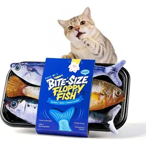 Cat Toys Bite-Sized Flopping Fish, Realistic Tap-Activated Moving Kitten Kicker, 3 Floppy Mode Wiggle Sardine/Saury/Yellow Croaker Interactive Motion Kitty Exercise