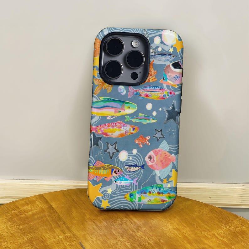 Fish Collage Case with iPhone 17 Pro Max 16 Plus 15 14 13 12  , Fisherman Core, Aesthetic, Blue,for iPhone