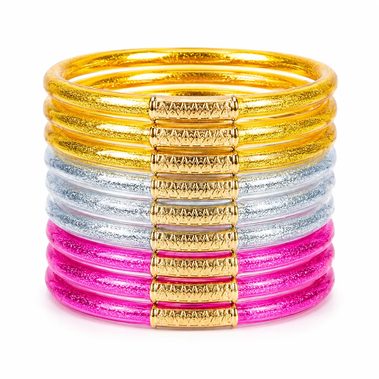 Women's 9-Piece Glitter Jelly Bracelet Set - Sparkling, Lightweight, Flexible Stackable Bangles with Serenity Prayer Design for Daily Wear, Summer Party
