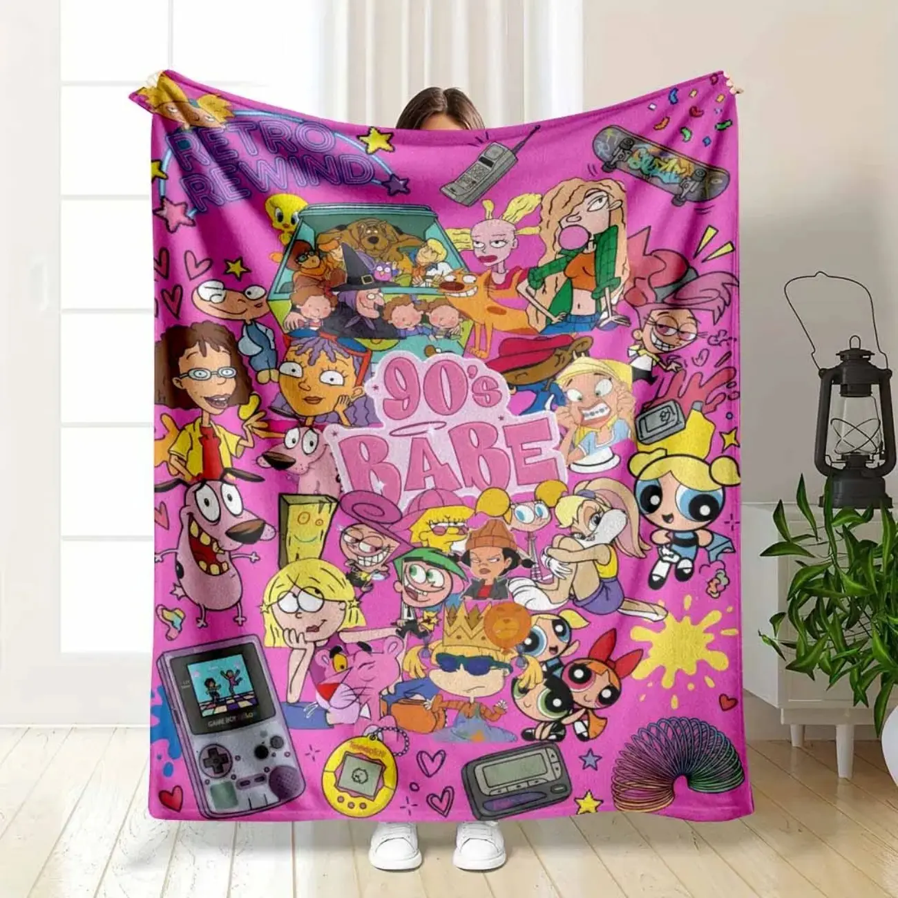 90s Cartoon Collage Flannel Blanket, Retro Pop Culture Throw, Super Soft Cozy Throw, Adult Flannel Blanket, Kids Flannel Blanket, Plush Sofa Bed Travel Gift