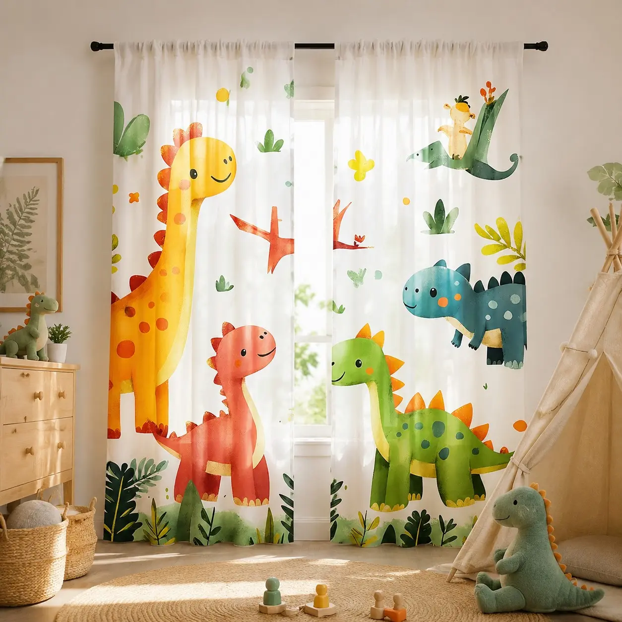 2-Pack Cartoon Dinosaur Curtains, Cute Bedroom Bathroom Durable Curtains, Living Room Bedroom Cartoon Curtains