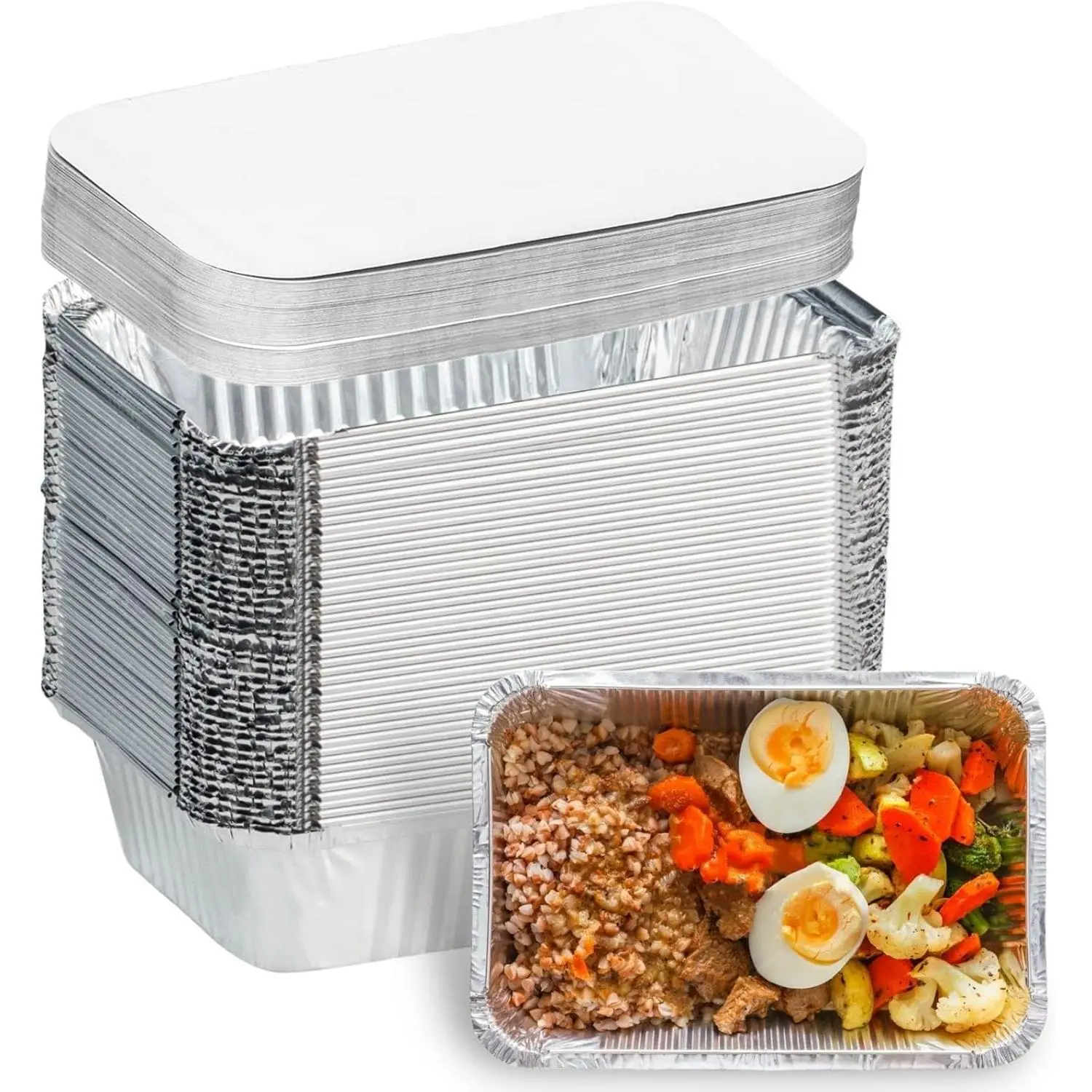 Disposable Aluminum Foil Pans with Lids 50-Pack, 8.5"*6" 2.25 LB Capacity Food Containers with 50 Cardboard Covers, Perfect for Baking, Meal Prep, Freezer Storage and Takeout