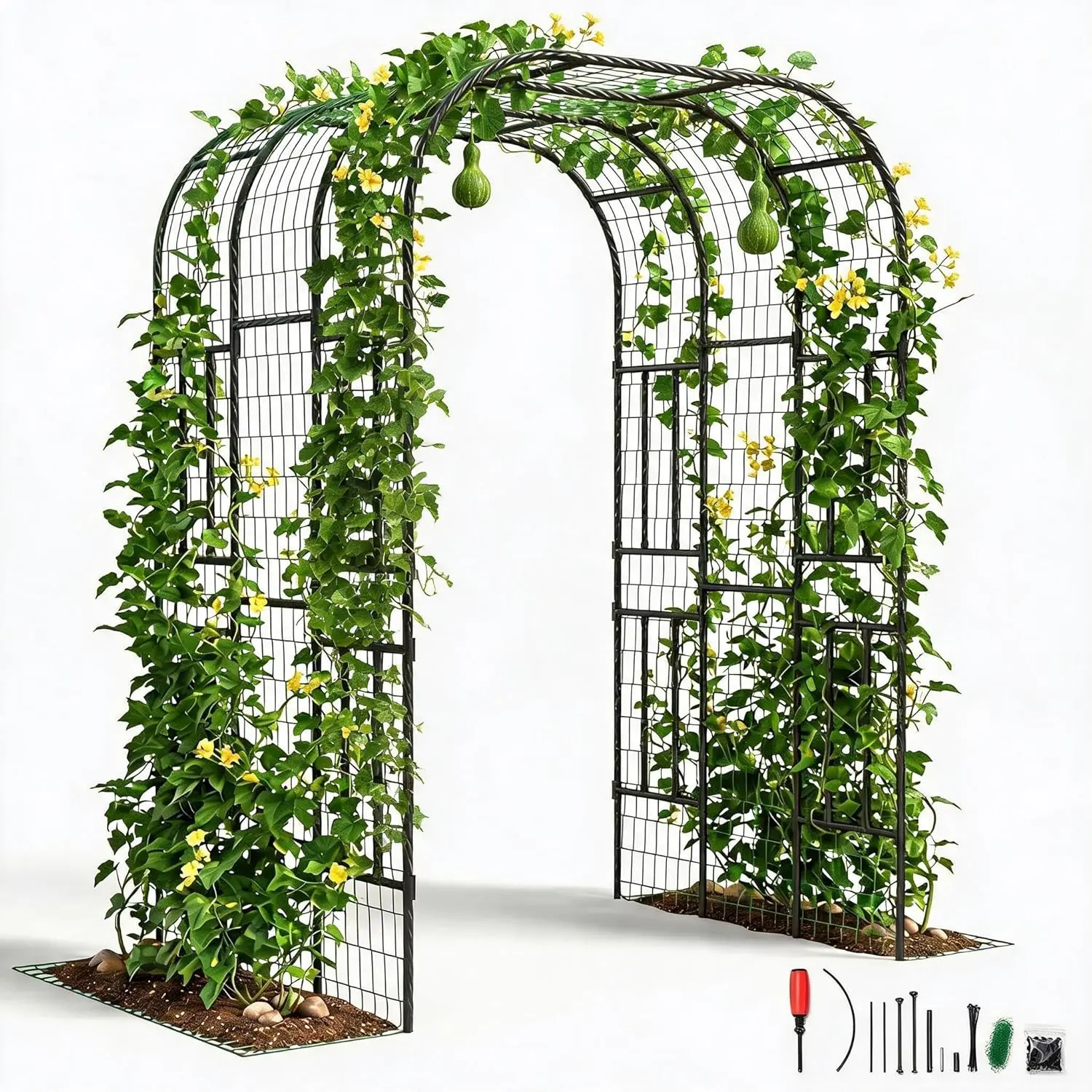 7.3FT Extra Tall Polyethylene-Coated Steel Spiral Garden Arch Trellis - Durable Garden Supplies, U-Shaped Plant Support for Climbing Plants, Vertical Space Grow Trellises, Backyard Elevated Planting Accessory, Outdoor Garden Accessories
