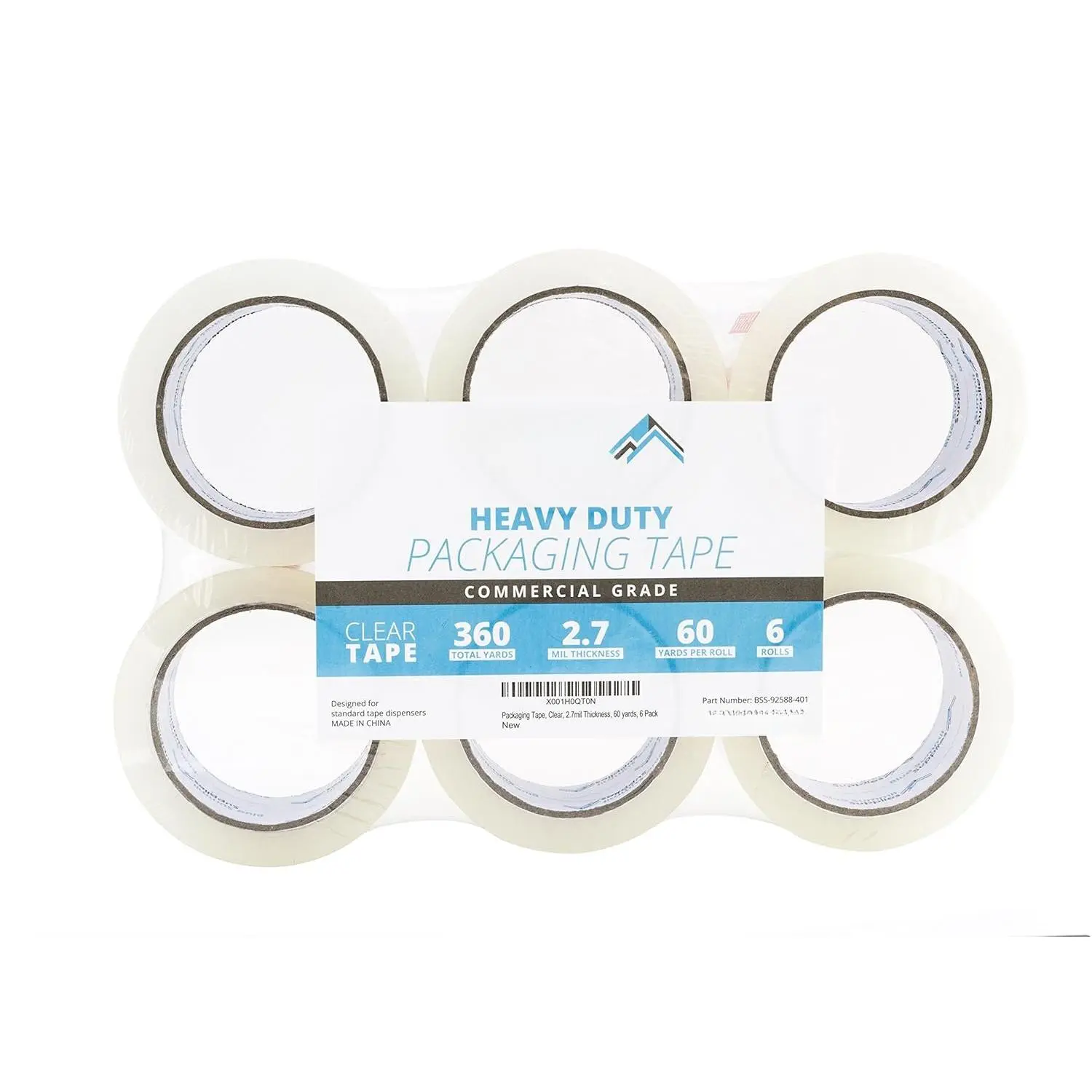 Heavy Duty Packaging Tape, Clear Packing Tape Designed for Moving Boxes, Shipping, Office, and Storage, Commercial Grade 2.7mil Thickness, 60 Yards Length, 360  Yards