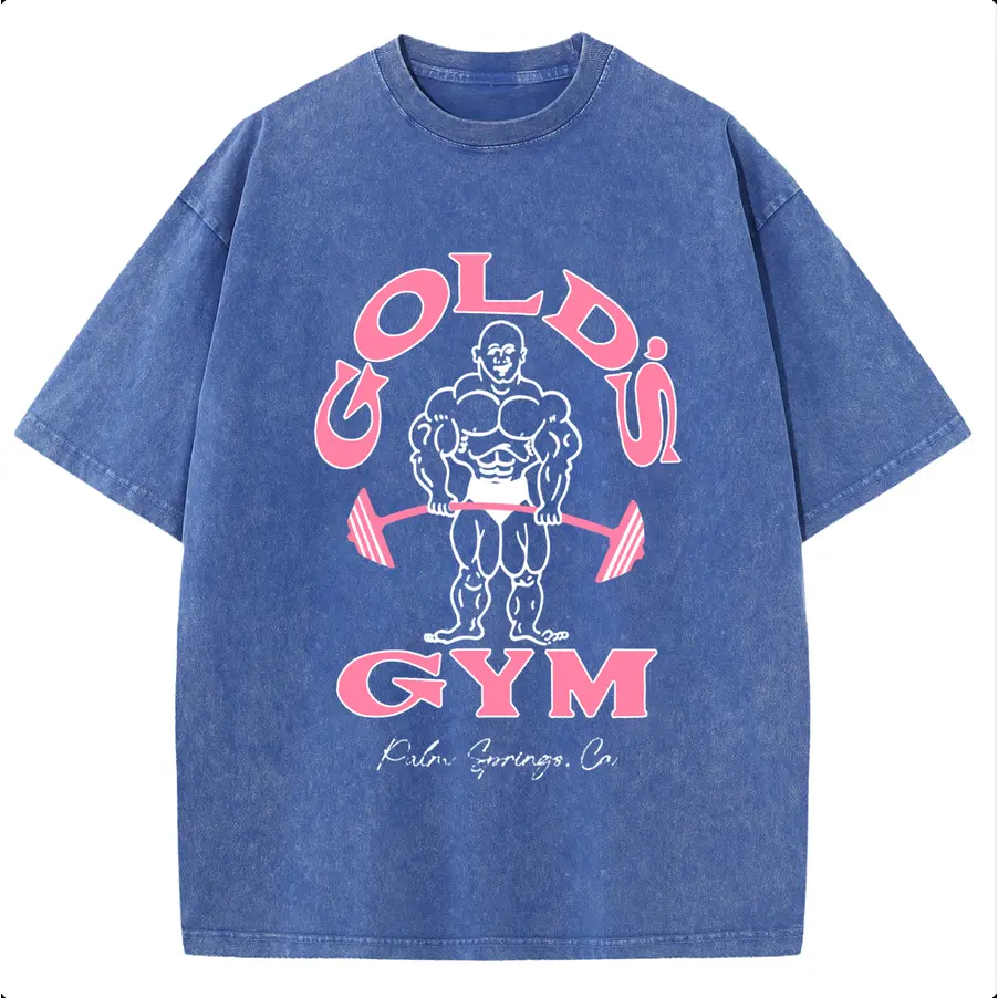 Holafish Women's GYM Print Acid Wash T-shirt 100% Cotton Streetwear Graphic Vintage Tees Menswear 2026 Unisex Summersale