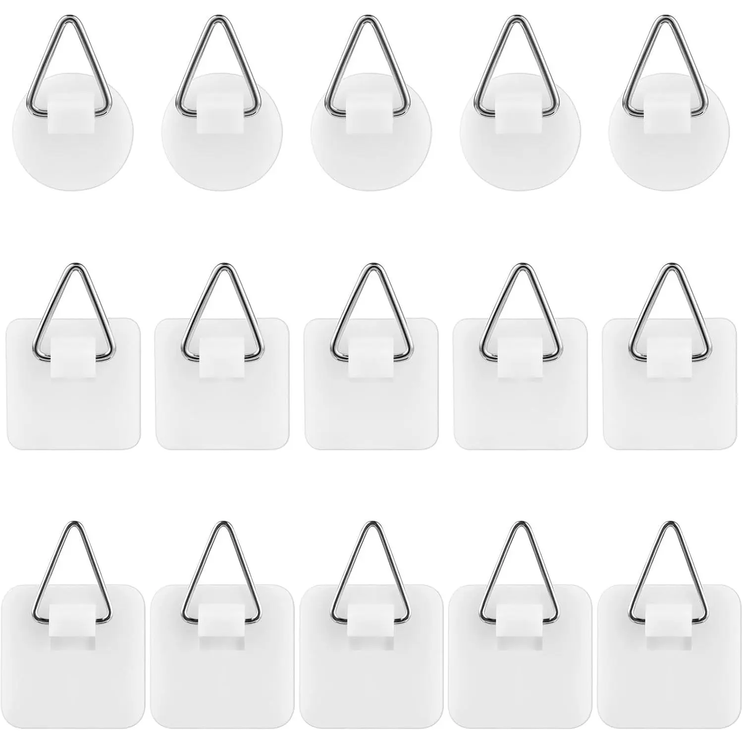15PCS Adhesive Picture Hanging Hooks Without Nails, Foamboard and Plate Hangers for Wall, Picture Frame Wall Art Decor, Bathroom Closet (Round & Square)Gift