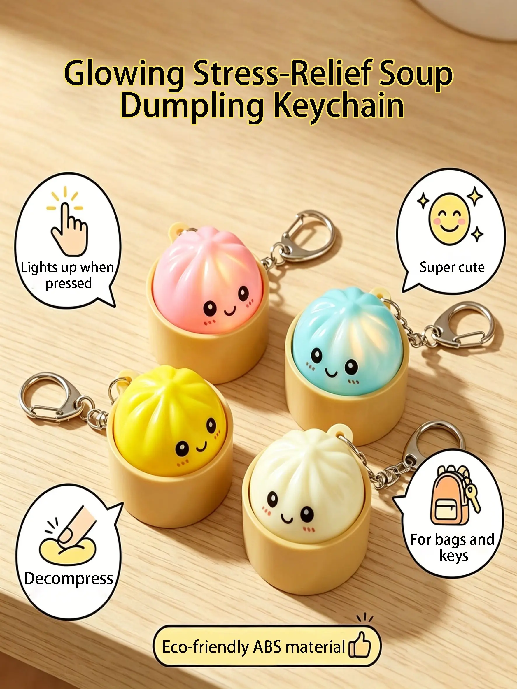 Bag Pendant Light-Up Mini Soup Dumpling Keychain Push-Bubble Stress-Relief Bag Charm Key Charms Available In Multiple Colors Resistant To Fading Drop-Resistant And Wear-Resistant Cute And Heartwarming For Bags And Keys Holiday Gifts Gifts For Children