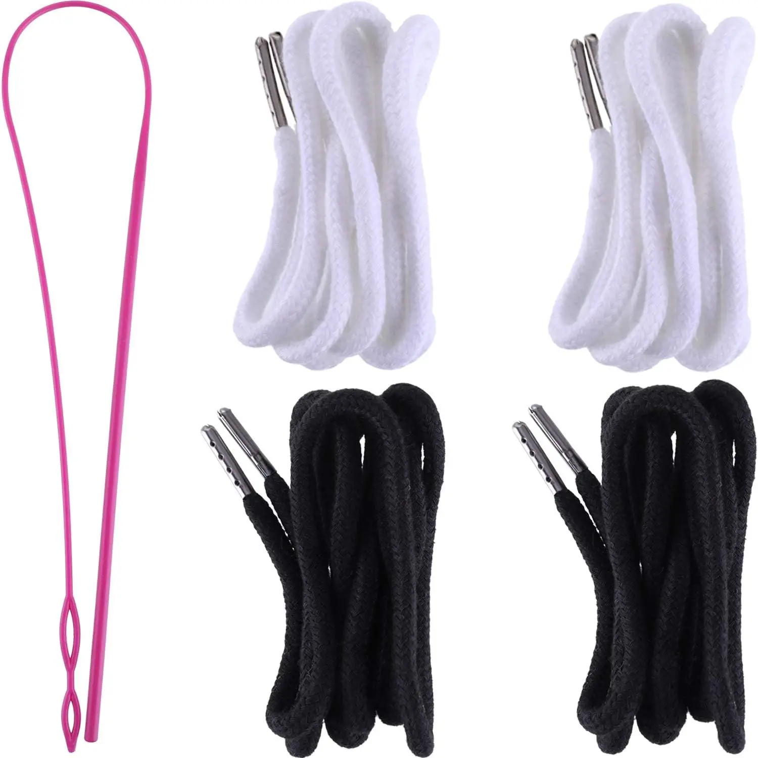 Jetec 4-Pack Braided Drawstring Cords Set, Black & White, Pre-Tipped with Aglets & Easy Threader, Compatible with Sweatpants, Jackets, Hoodies, Braided Cord, Set Pack