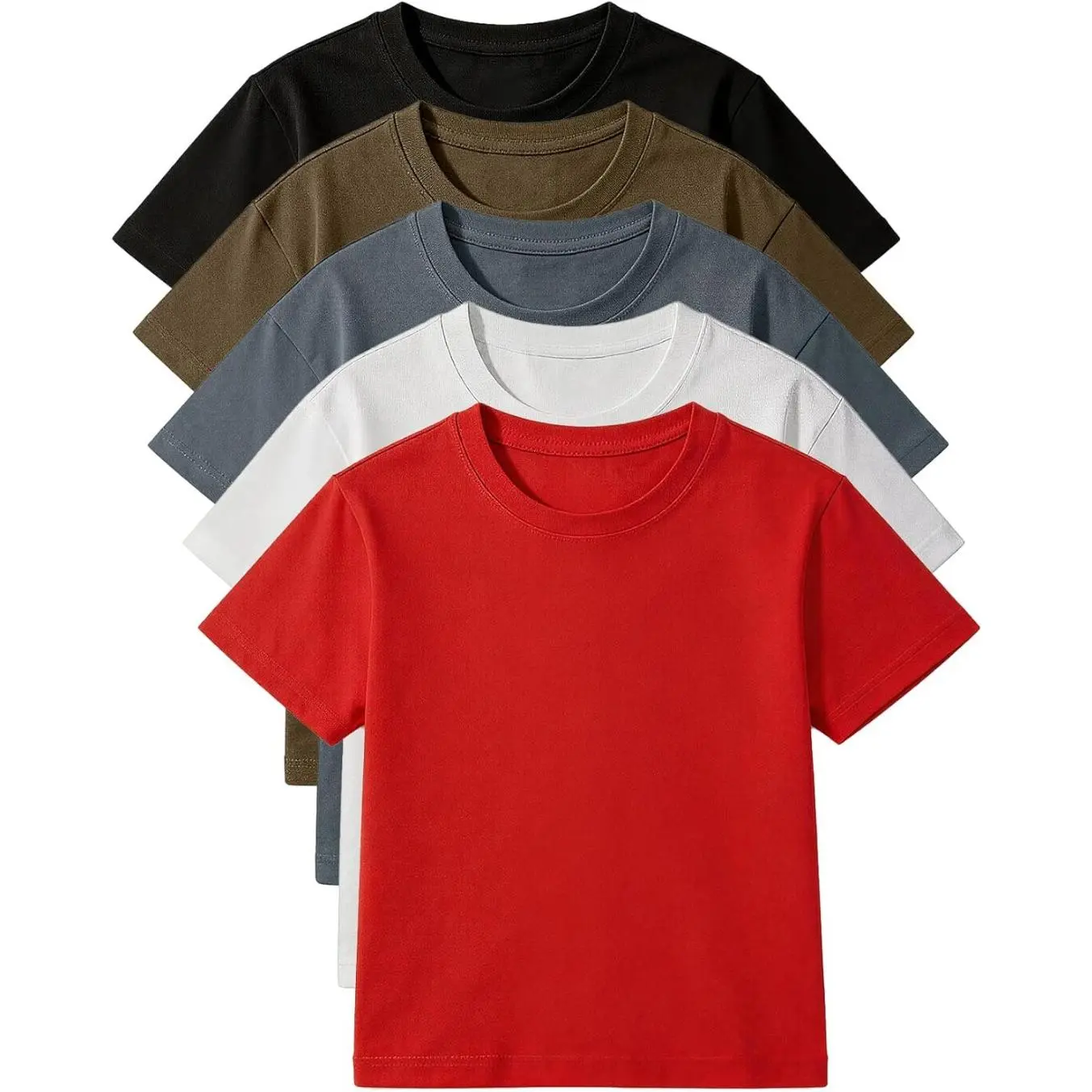Boys' T-Shirts 5 Pack, Regular Fit Solid Comfy Cotton Crewneck Tops for Kids in Black, White, Dark Gray, Coffee, Navy,back to school,back to school shopping, Easy Crew Neck
