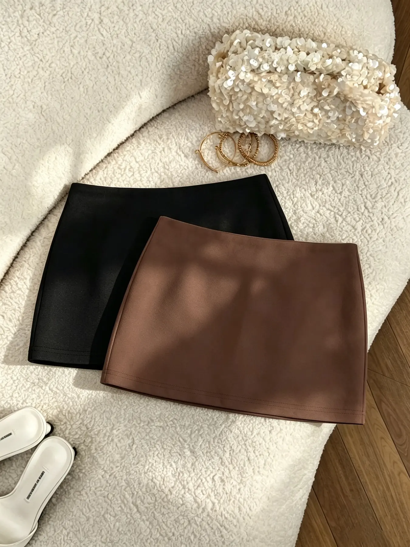Women's Fashion Versatile Simple Sweet Spicy Office Casual Campus Style A-Line Midi Skirt Two-Piece Set, Trendy and Comfortable, Skirt Set Outfit