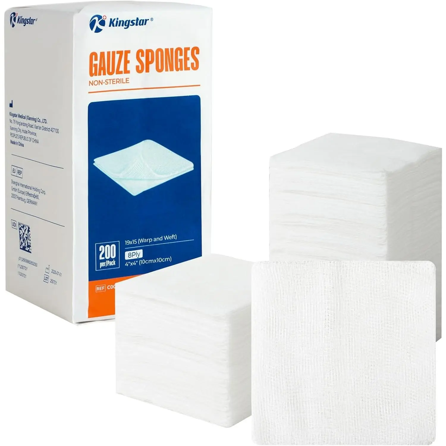 200 Pack 4x4 Inch 8-Ply Gauze Sponges 100% Cotton Large Gauze Pads for Wound Care Highly Absorbent Bulk Hospital-Grade First Aid Surgical Dressing