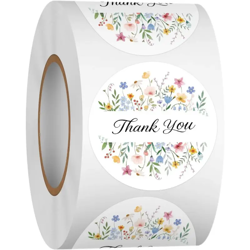 500Pcs Floral Thank You Stickers Roll for Adults, Gift Packing, Cards, Candy Bags, Envelopes, Party Supplies, Sticker Rolls