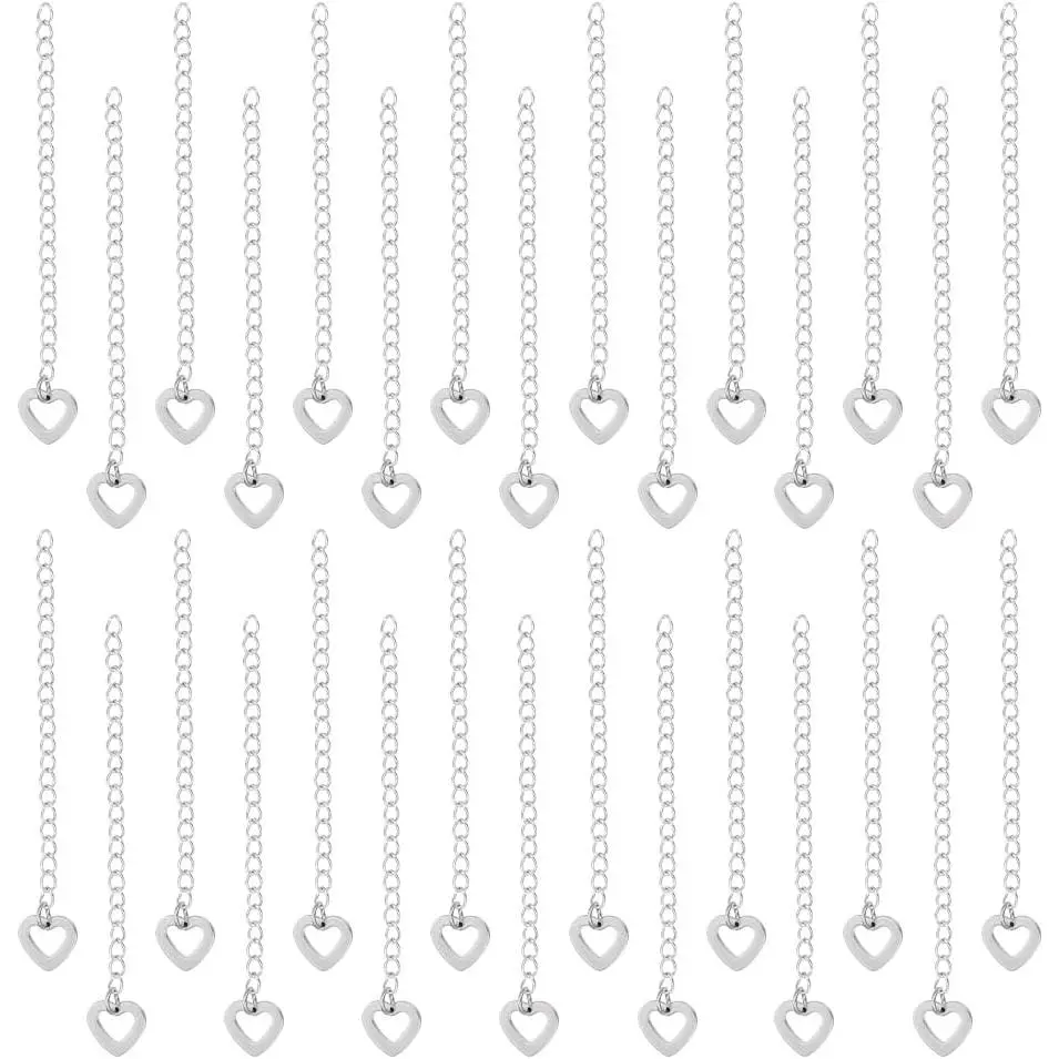 40 count Necklace Chain Extender 60mm Stainless Steel Extension End Chains with Heart Charms Chain Tabs Necklace Bracelet Extension Chain Anklet Extenders for DIY  Making ﻿