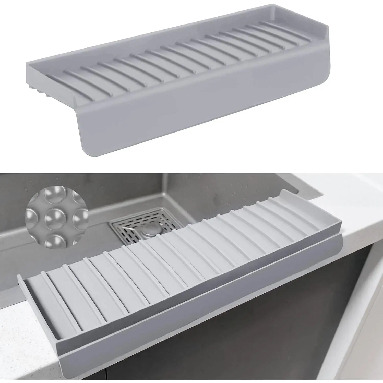 Sink  Protectors - Multifunction Accessories, Splash Guard & Draining Mat for Kitchen, Bathroom Sink, Steel, Granite, Quartz Countertops (Gray, 4 * 14in)