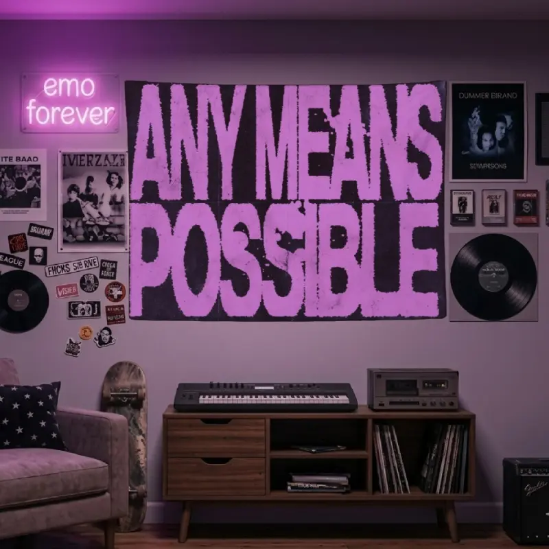 Any Means Possible Tapestry Pink Background Bold Black Typography Letters Wall Hanging Retro Y2K Streetwear Baddie Quote Girls Bedroom Room Decoration Dorm Banner