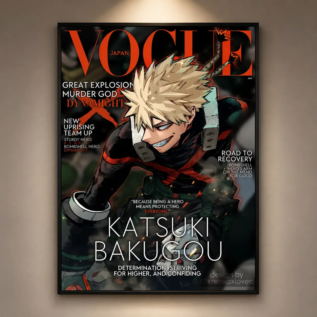 Katsuki Bakugo Vogue Style Canvas Wall Art, Mid Century Modern Black Flash Anime Poster, Y2K Y3K Aesthetic Retro Manga Design Print, Cinematic Fashion Magazine Artwork, Trendy Girl Room Decor, Anime Inspired Home Wall Art