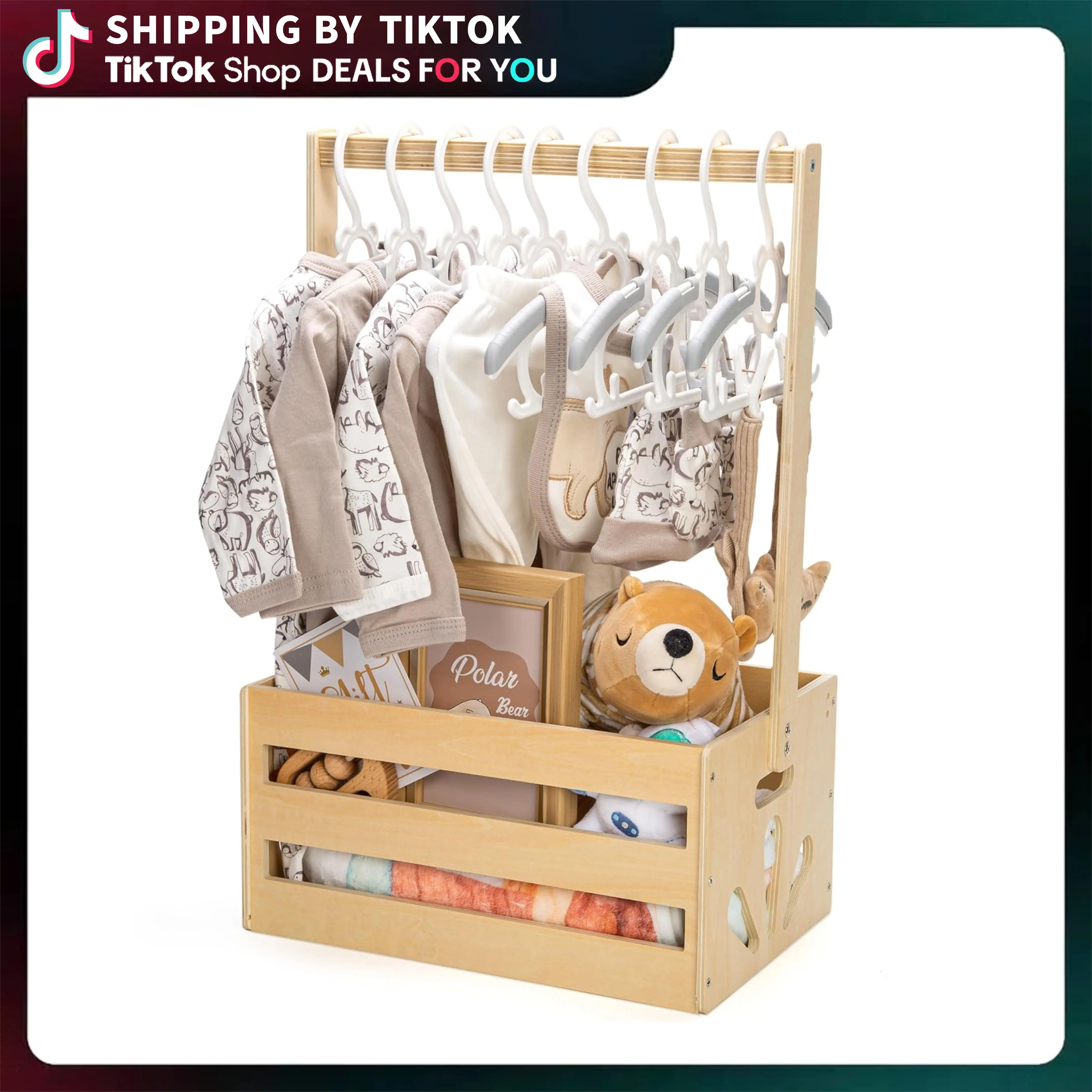 Wooden Baby Shower Crate Closet Baby Storage Crate Hamper with Handle Basket for Baby Shower Gifts Welcome Gift Basket for Newborn Boys Girls Pregnancy Gifts for New Parents