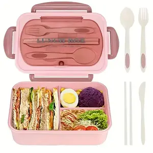 Office Lunch Box with Utensils, Square Compartment Microwave Meal Container, Leak-Proof Food Container, Hand Wash, Ideal for School, University, Kitchen Storage