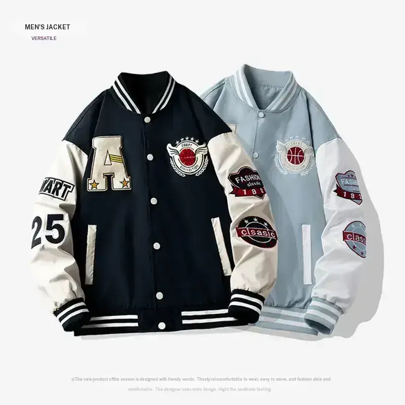 One wrinkle resistant, structured outdoor adventure youth embroidered baseball jacket with durable fabric, combining practicality and aesthetics. Multi pocket design, with embroidered elements for added interest, convenient and eye catching. tiktokshopspr