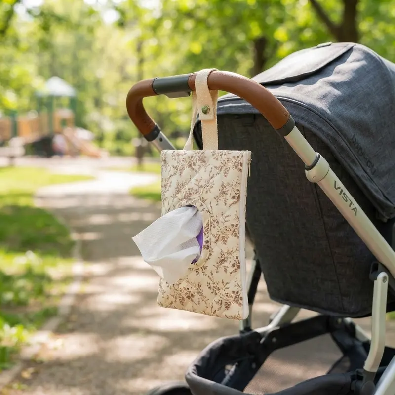 Floral Hanging Wet Wipe Bag with Handle, Hangable, Portable & Convenient for Baby Stroller, Daily Use, Travel, Makeup, Outdoor Storage