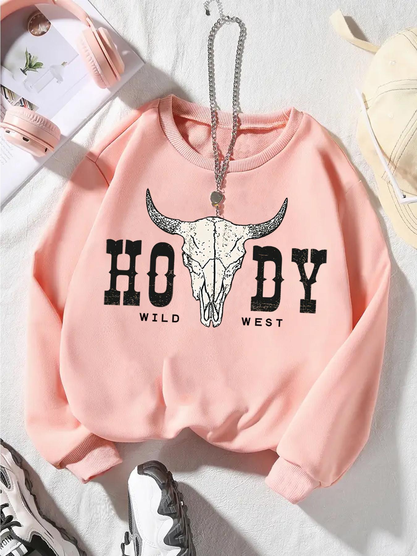 Girl's Cartoon Bull Head & Letter Print Drop Shoulder Thermal Lined Sweatshirt, Casual Long Sleeve Round Neck Pullover for Spring & Fall, Kids Clothes for Daily Wear, Casual Cozy Sweatshirt
