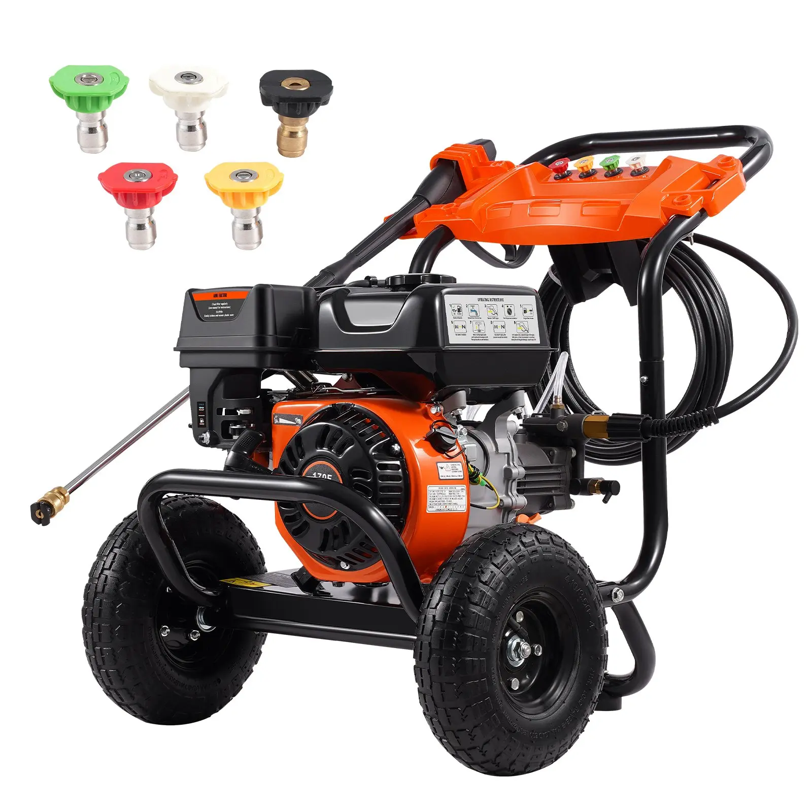 VEVOR Gas Pressure Washer, 3500 PSI 2.6 GPM Gas-Powered Unit with Aluminum Pump, Spray Gun, Extension Wand, 5-Nozzle Set, for Residential/Commercial Deep Cleaning, Driveways, Easy Mobility