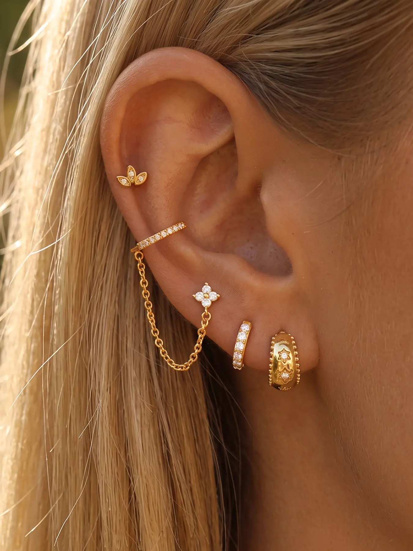 8pcs Earring Set, Cz Butterfly Stud, Star Huggie Hoop, Pave Chain Earrings, Hypoallergenic Stacking Jewelry, Stackable Earrings