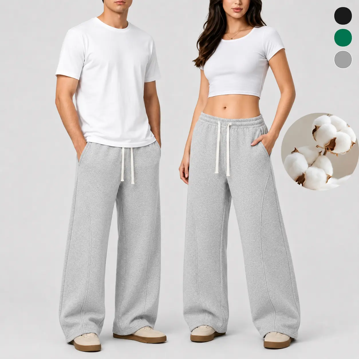52% Cotton Men's Cotton Sweatpants Wide Leg Baggy Joggers Elastic Waistband Drawstring Curved Seam Details Casual Loungewear Relaxed Fit  Activewear Workout Sports   Streetwear Vintage Daily Bottoms  Fashion Comfy Essential Soft Comfort  loose sport pant