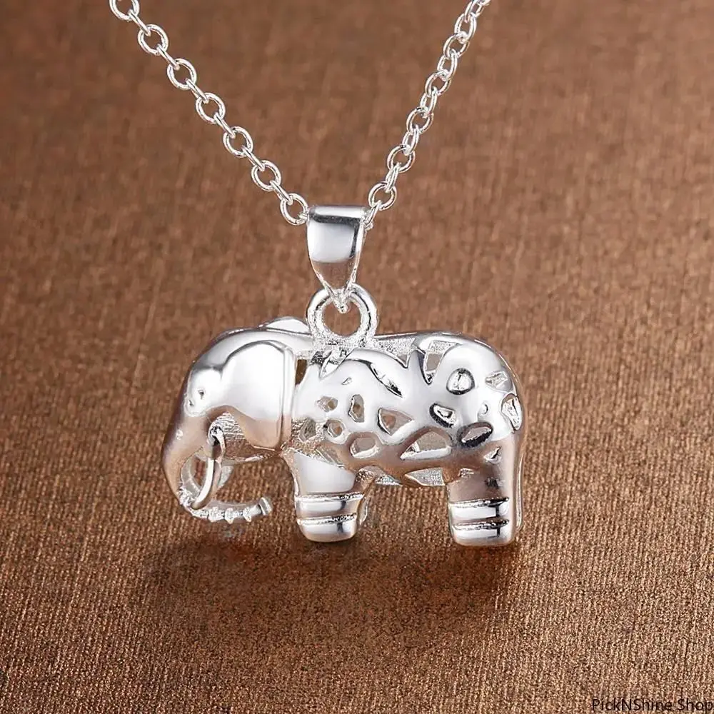 Women's 925 Sterling Silver Elephant Pendant Necklace - Basic, Elegant Fine Charm Jewelry, Unisex Fashion Accessory for Wedding & Daily Wear Gift, Casual Adults, Female