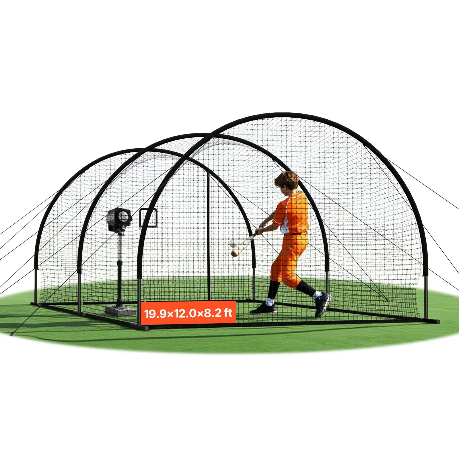 【DealsForYouDays】VEVOR Baseball Batting Cage, 19.9x 12.0x 8.2 FT Freestanding Portable Batting Cage, Hitting Cages with 30-Ply Knotted HDPE Pitching Machine Opening, Battings Cages Netting for Indoor Outdoor
