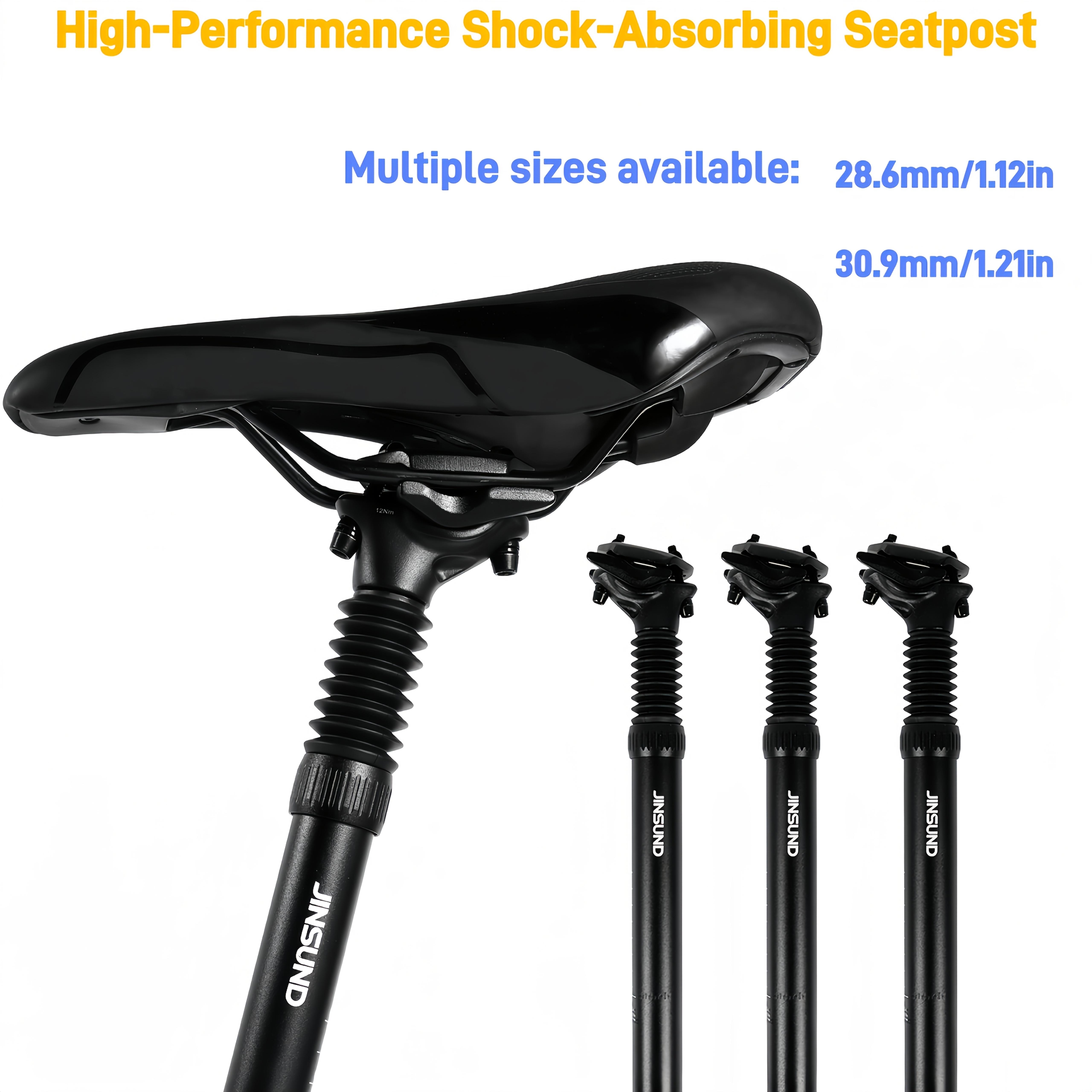 Mountain bike shock-absorbing seat tube, with spring shock absorption, the hardness and softness of the shock absorption can be adjusted, the shock absorption area is fully covered, adjustable angle, made of aluminum alloy, bicycle accessory.