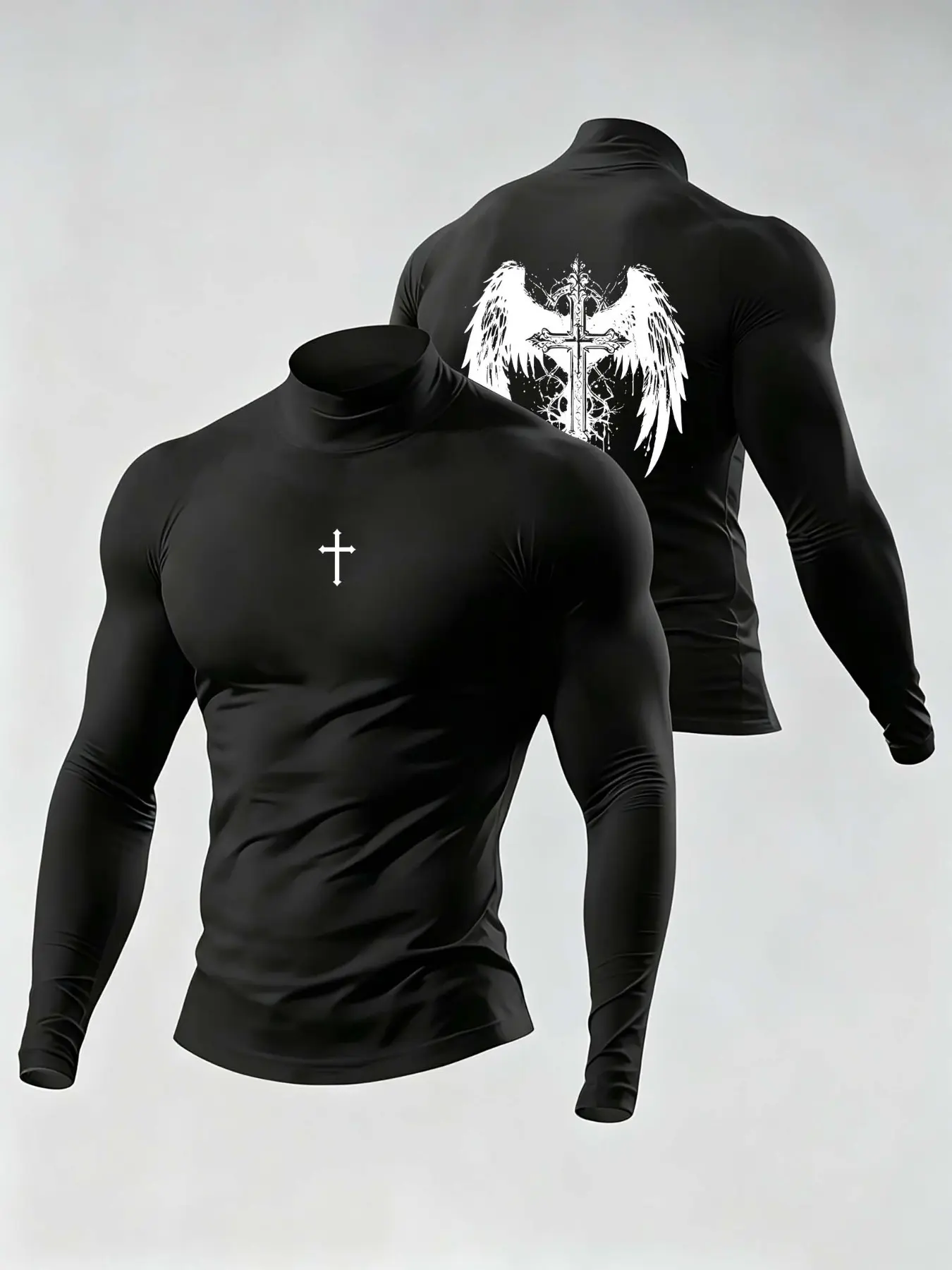 Men's High Neck Fitted Sportswear, Activewear Clothing, Quick-Dry Long Sleeve Training Top, Elastic Moisture-Wicking Gym Tee, Casual Sports Style, Athletic Shirt, Athletic Compression Shirts, Gym Athletic Clothes, Fitness Sport Top, Fitness Clothes Tops