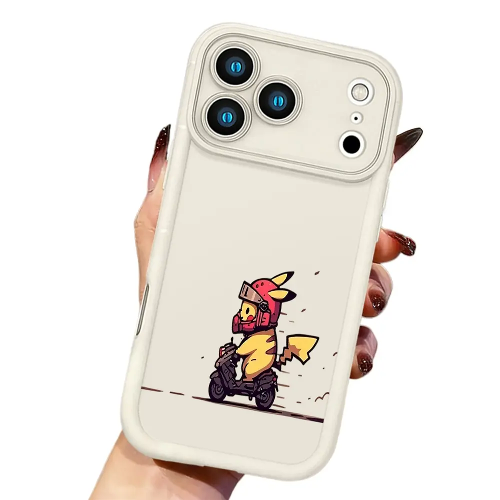 Cute Trendy Helmet Pikachu Riding Scooter Cartoon Pattern Phone Case for iPhone 17 16 15 14 Pro Max 13 12 11 XR XS Plus Air Slim Shockproof Anti Scratch TPU Protective Cover Stylish Anime Fan Aesthetic Phone Accessory
