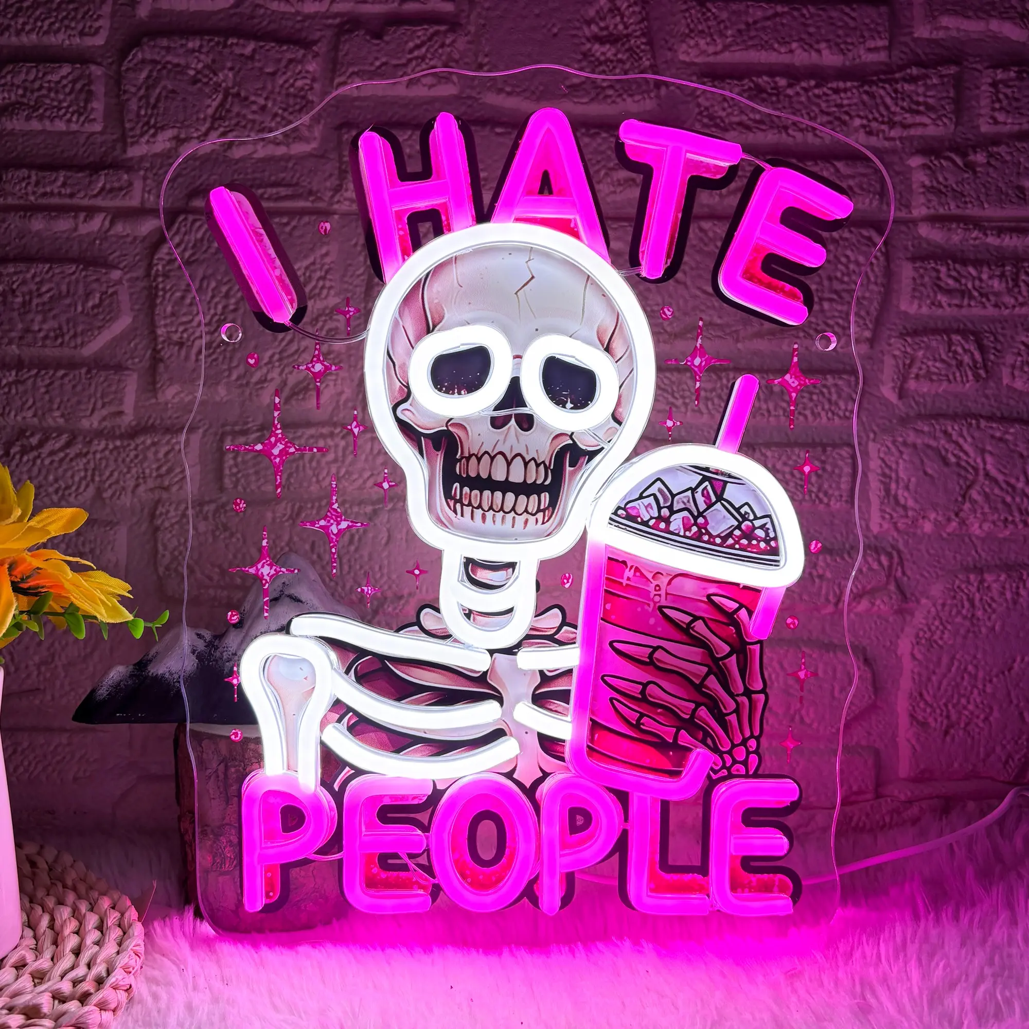 "I Hate People" Neon Sign – Funny Halloween Aesthetic Wall Light, Decorative Lights for Bedroom, Bar, Office, or Game Room Decor
