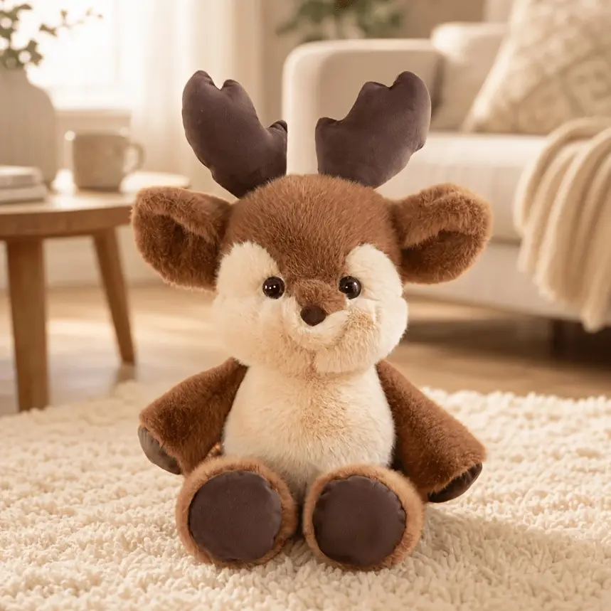 Soft Plush Reindeer Doll, Cute Stuffed Animal, Comfortable Huggable Deer Toy, Kids Christmas Birthday Gift, Perfect for Deer Lovers
