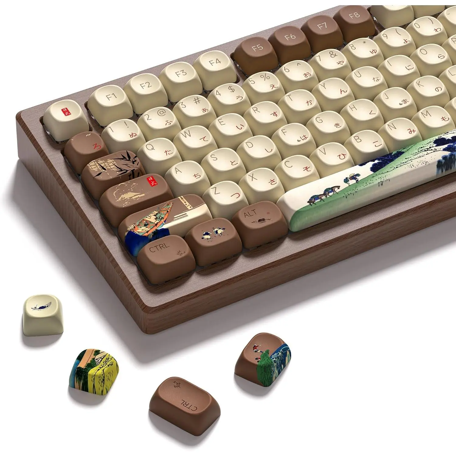 Keycaps Set 130  MOA Profile for Mechanical Keyboards, Brown Beige Custom PBT Keycaps Set, Dye Sub Side Print, 60 65 75 100 Percent for  Layout Mechanical Keyboard ()